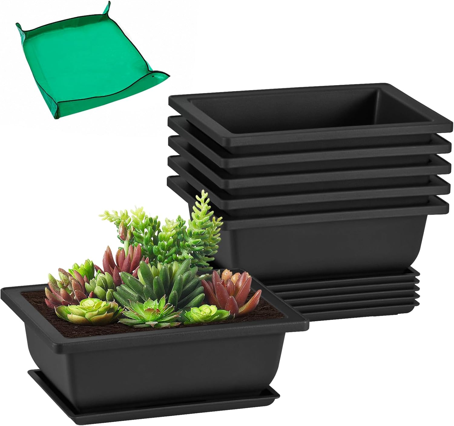 GROWNEER Large Bonsai Training Pots 3 Packs 14 Inch with Drainage Humidity Trays, Bonsai Tree Starter Kits with 1 Repotting Mat, Growing Rectangle Planter for Garden Yard Office Indoor Outdoor