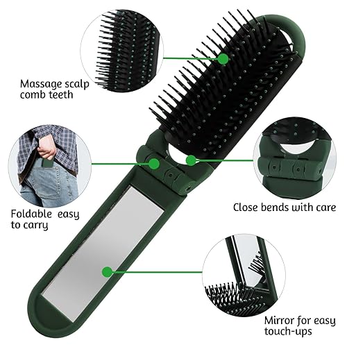 Miniatura 3 de Cepillo de pelo plegable con espejo, cepillo de viaje compacto, cepillo de pelo plegable, peine portátil para el cabello, mini cepillo de pelo de
