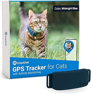Tractive Rastreador GPS para gatos (4 kg +) – À prova d'água, localização GPS e rastreador de atividades inteligente, alcance ilimitado, funciona com qualquer coleira (azul meio-noite)