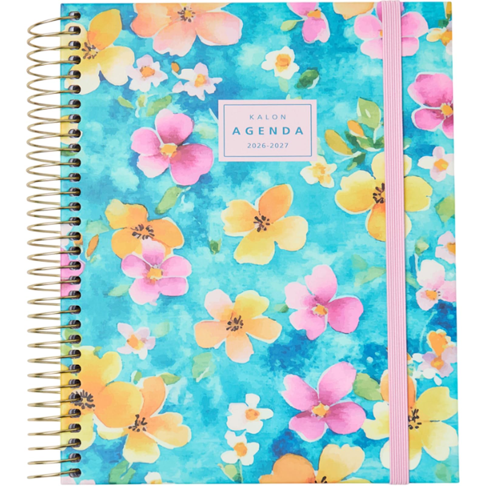 Q Kalon - School Diary 2026 2027 - September to June, Day per Page, A5 (15x21 cm), Languages SPA, ENG, FRA and GER, Hard Cover, Spiral Closure and Elastic, With Stickers - Aura