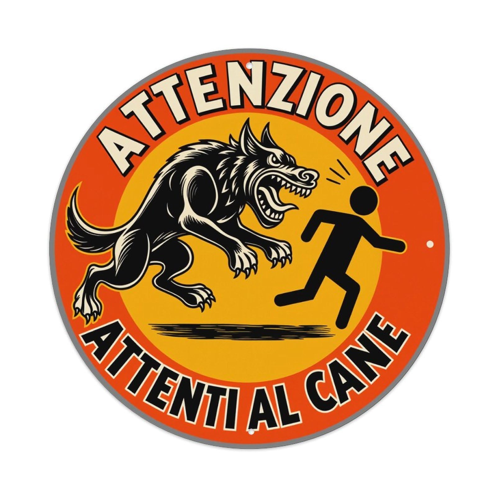 Lzwbntey Vintage Attentive Dog Warning Sign Pattern Metal Tin Sign Retro Wall Decor For Home Bar Garage Cafe, Indoor & Outdoor Decorative，Circle Metal Poster, 8X8 Inch