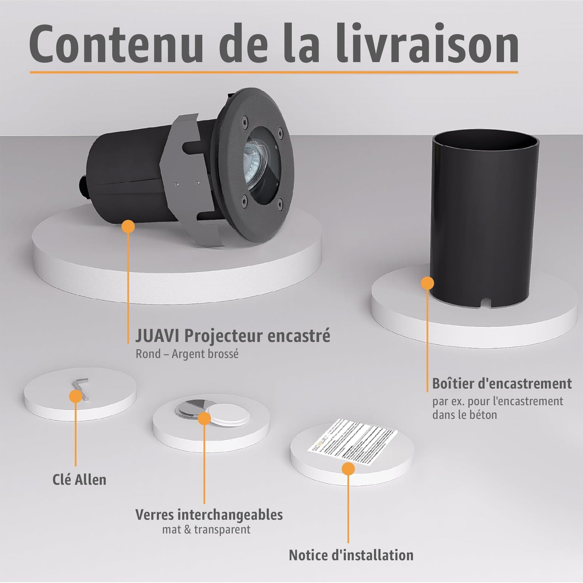 JUAVI spot encastrable rond extérieur IP67 orientable carrossable GU10 noir mat éclairage de sol 230 V