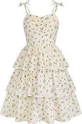 HOZIY Girls Summer Dress Teen Spaghetti Strap Ruched Sweetheart Short Dresses Kids Junior Ruffle Tiered Sundresses 7-16 Years