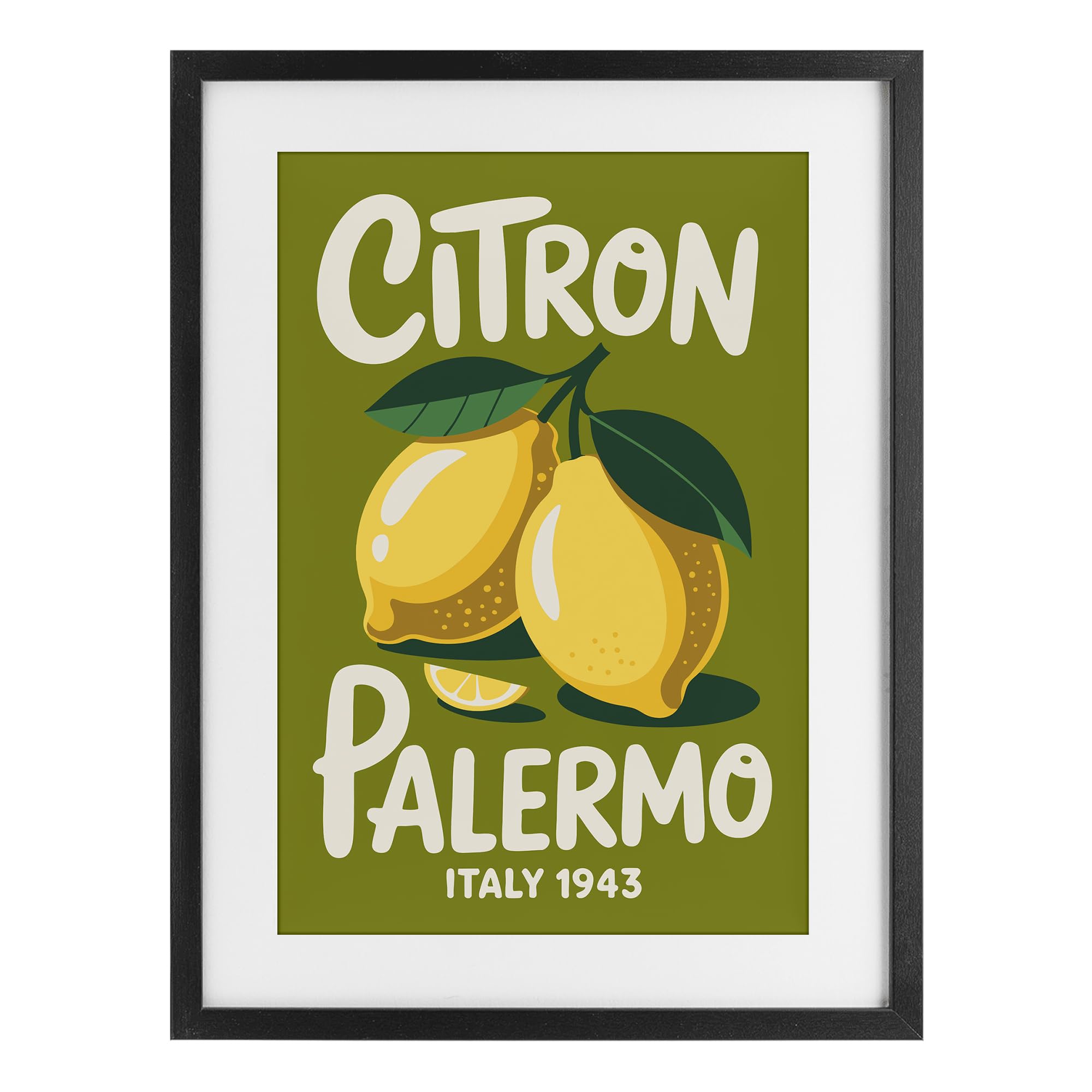 Stupell Industries Vintage Citron Palermo Lemons, Bold Retro Fruit Decor for Laundry Room, 14 x 20 Inch Framed Matted Print Under Glass, by Andreas Magnusson, Made in USA Gift