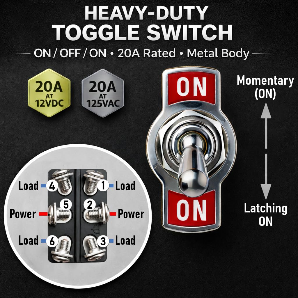 MGI SpeedWare DPDT Toggle Switches 6-Pin with Waterproof Covers 5-Pack, One-Side Momentary (ON)/Off/ON