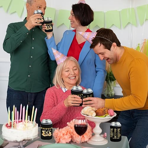 Miniatura 4 de Paquete de fundas enfriadoras de latas de cumpleaños 60 con letrero de 12 a 1962, decoraciones de 60 aniversario, suministros para fiestas de