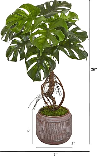 Miniatura 2 de Nearly Natural Monstera - Maceta de gres artificial de seda de 26 pulgadas, color verde