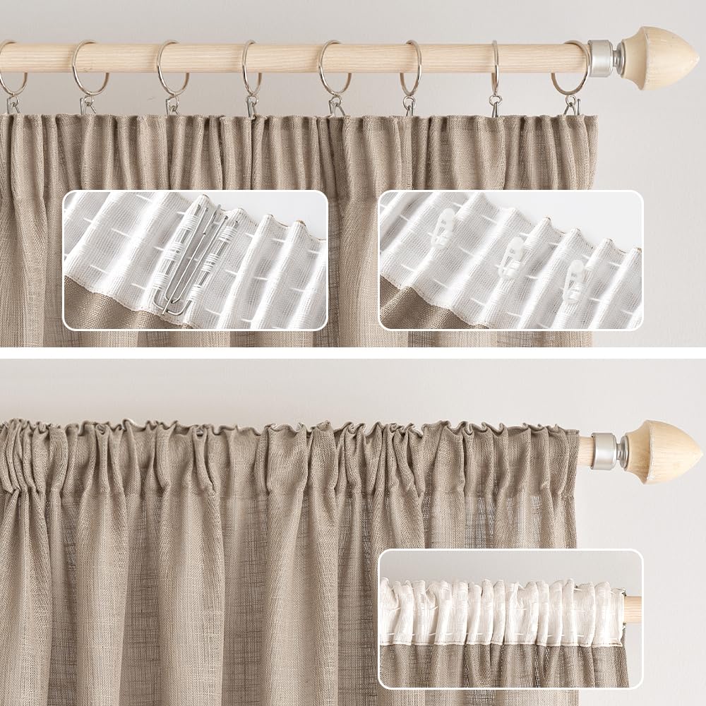 EMEMA Gardinen Leinenvorhang Vorhänge mit Kräuselband Dunkelbraun 140x280cm | Gardinen mit Kräuselband 2er Set Leinenvorhang für Wohnzimmer Dekoschal Küchengardinen Schlaufenschal Schlafzimmer 140x280cm