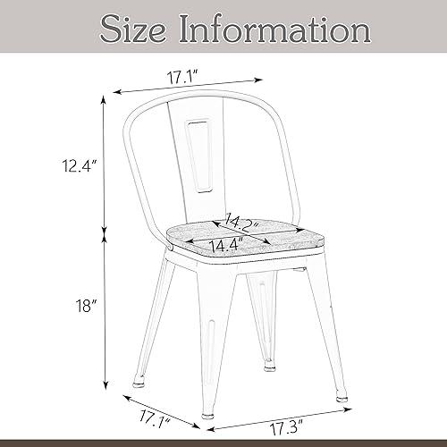 Miniatura 3 de Alunaune Juego de 4 sillas de comedor de metal de 18 pulgadas con respaldo alto, sillas clásicas elegantes de hierro, taburetes de café apilables