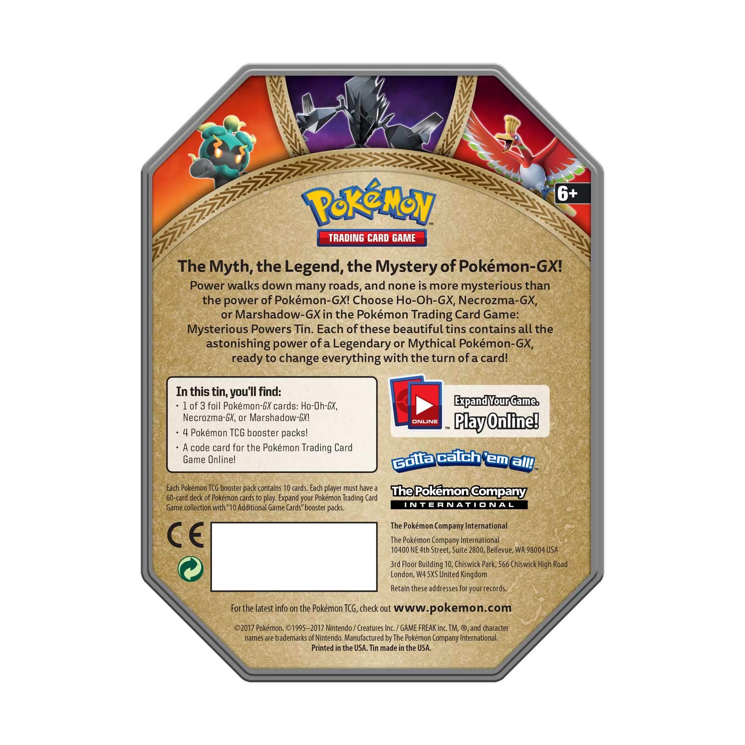Amazon.com: Pokemon Cards 728192488870 Pokemon 2017 Fall Tin Mysterious  Powers Tin with HO-Oh-Gx : Toys & Games