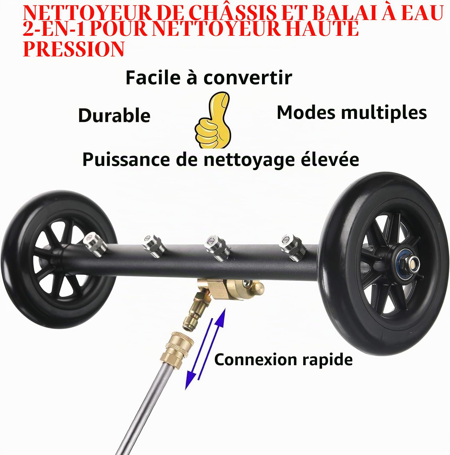 Tool Daily Nettoyeur Dessous Voiture Double Fonction 40 cm avec Adaptateur pour Karcher K2 K3 K4 K5 K6 K7, Nettoyeur Haute Pression à Châssis avec 3 Rallonges, Raccord Rapide 1/4", 4 Buses, 280 Bar