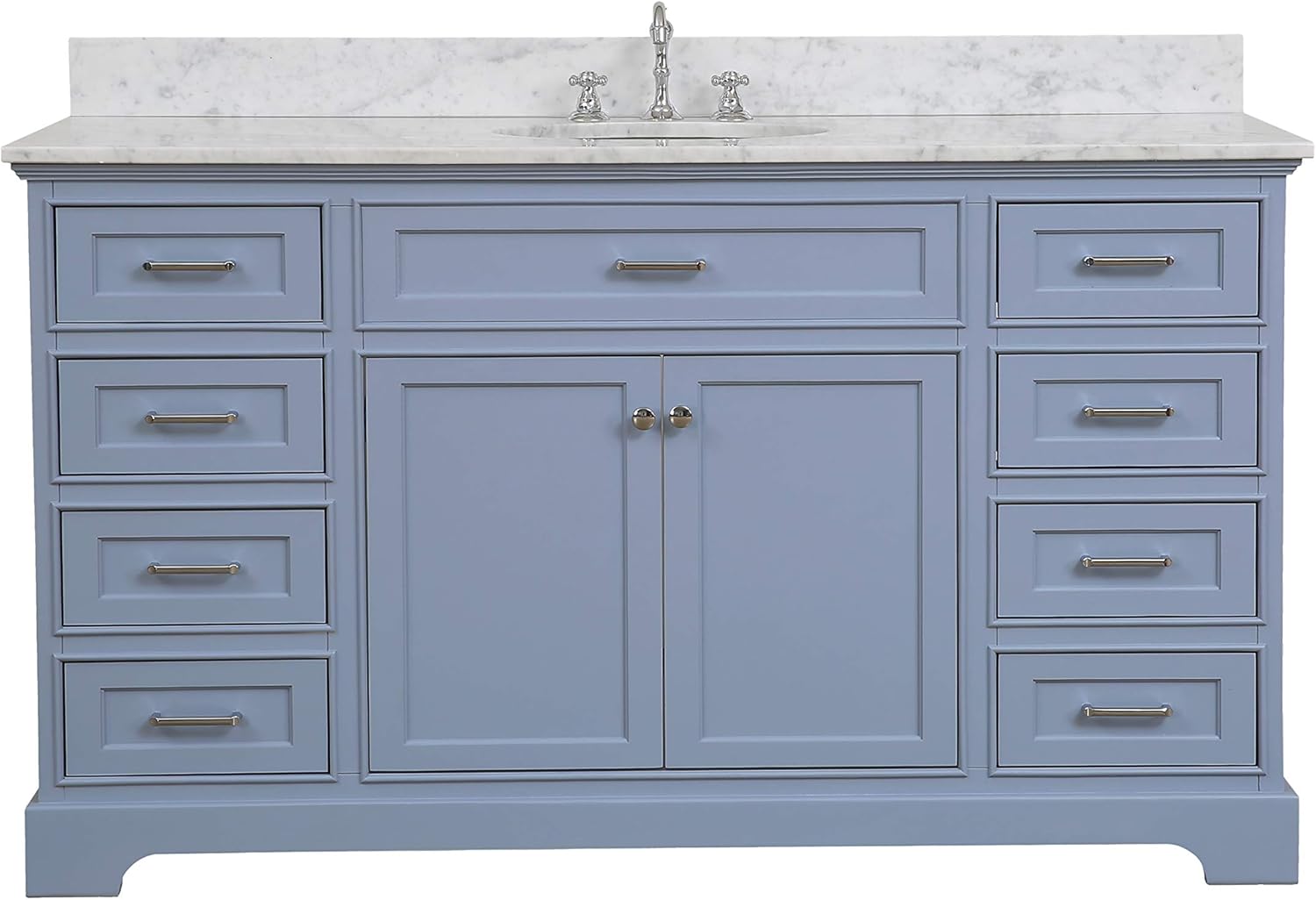 Kitchen Bath Collection Aria 60-inch Single Bathroom Vanity (Carrara/Powder Blue): Includes Powder Blue Cabinet with Authentic Italian Carrara Marble Countertop and White Ceramic Sink