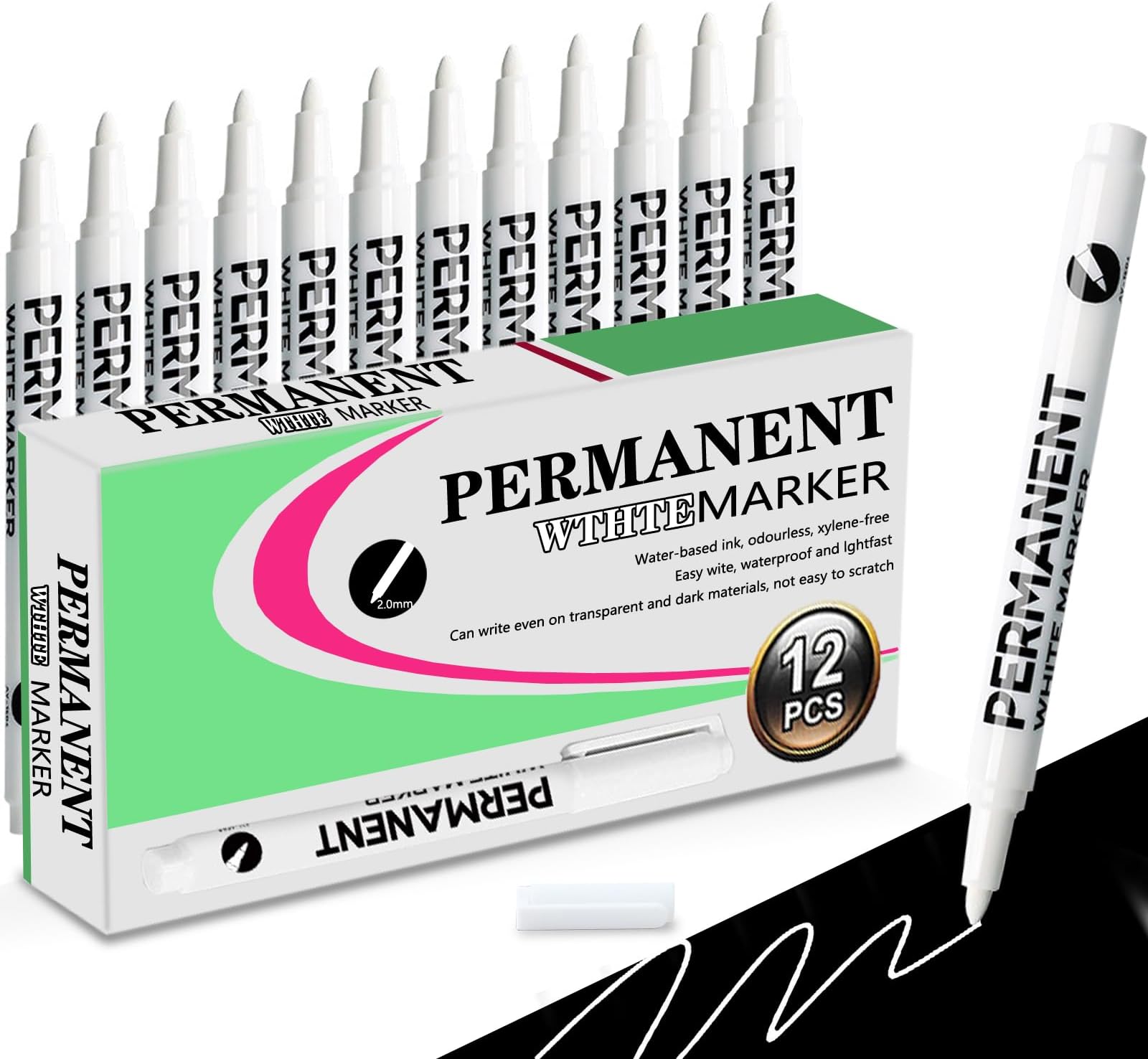 Marqueur Peinture Blanc, 12 Pack 2mm Marqueurs Blancs