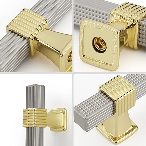 Miniatura 2 de Haidms Paquete de 10 tiradores de gabinete dorados y plateados, tiradores de cajones de níquel para cocina, tiradores modernos dorados y plateados