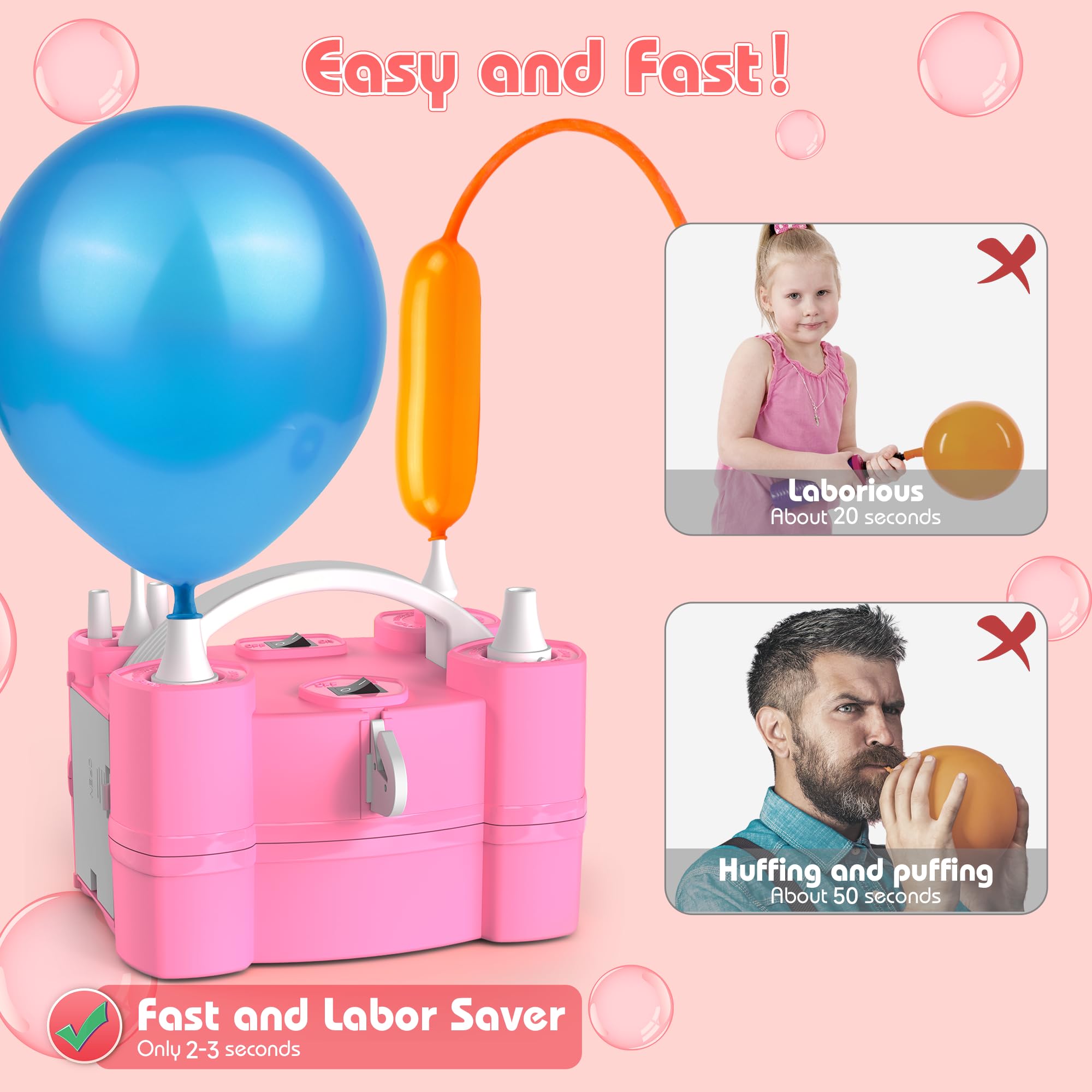 Bomba de globos, puertos de inflado triples para globos de látex de aluminio de 260 q, bomba de aire eléctrica 3 en 1 para inflables y globos, desinflador para anillos de natación, colchón de aire