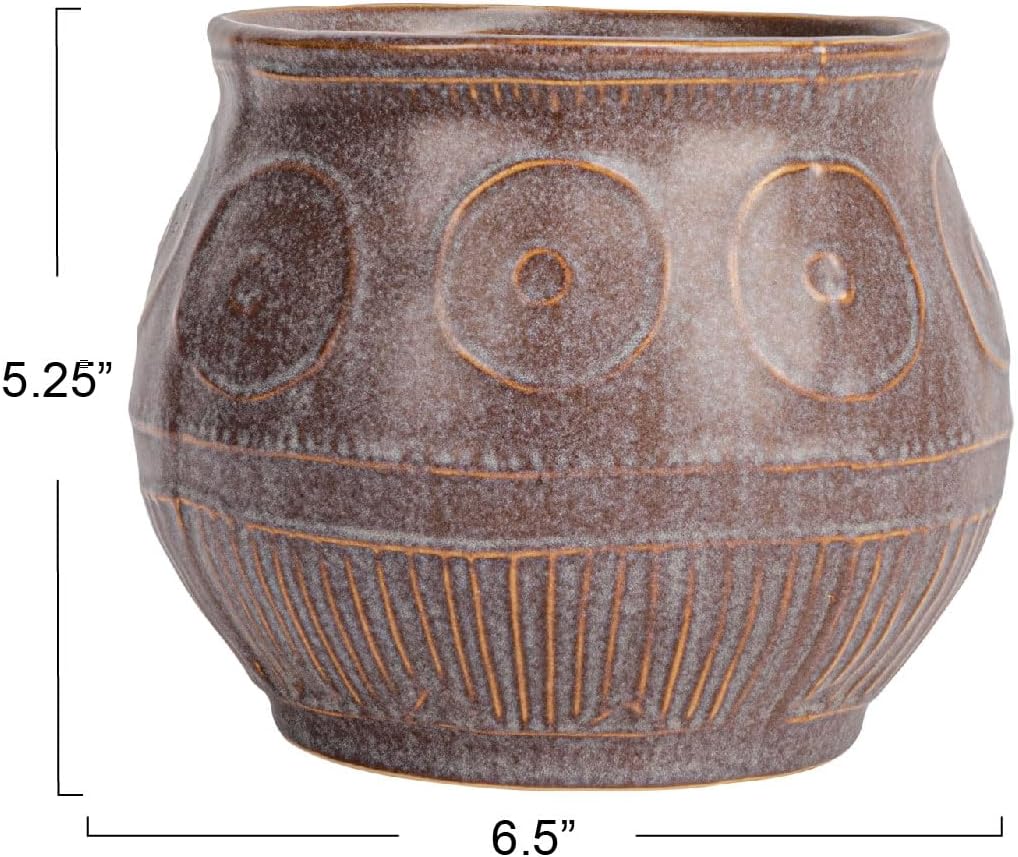 Creative Co-Op Debossed Stoneware Planter with Pattern and Reactive Glaze, Plum