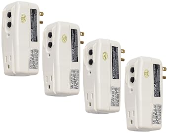 Tower Manufacturing 30439005 Auto-Reset 15 AMP Grounded 3-Prong GFCI Single Outlet Adapter, Almond/Beige Fur k, Four Pack