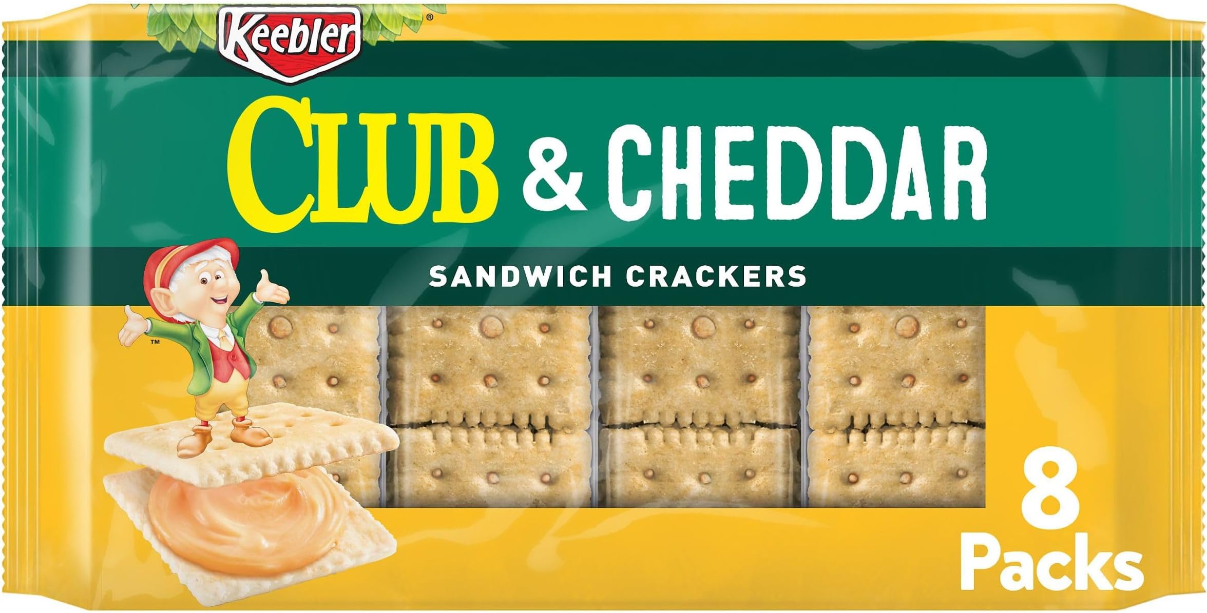 Sandwich Crackers, Lunch Snacks, Club and Cheddar, 11oz Tray (8 Packs)