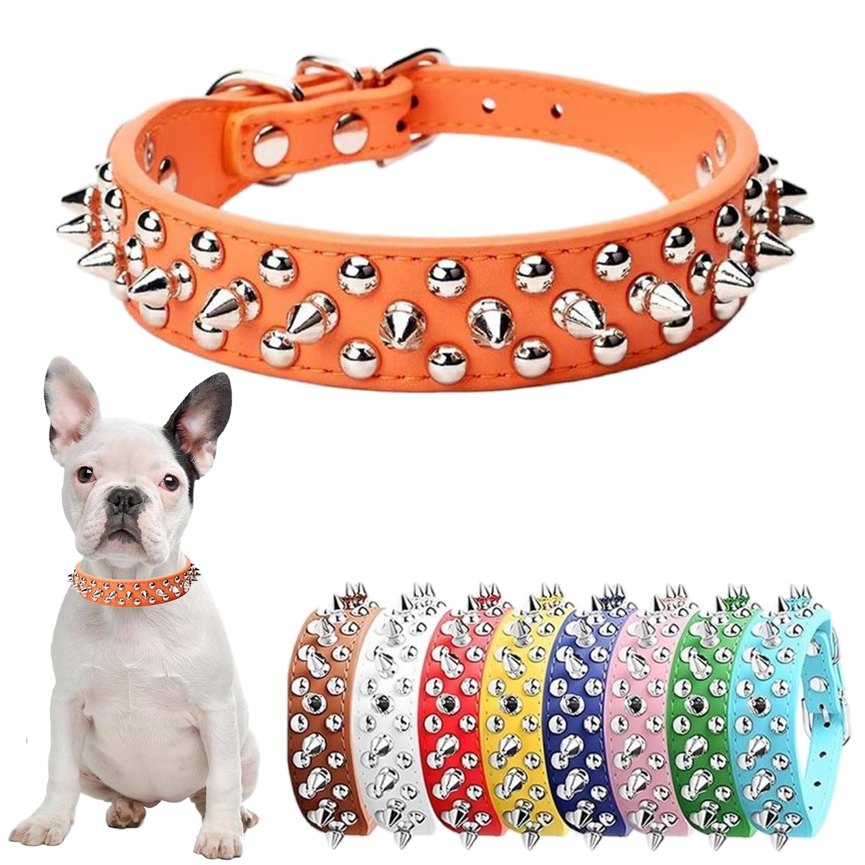 Orange XS Spiked Dog Collar, Male Studded Dog Collar PU Leather Mushrooms Rivet Spike Puppy Collars Adjustable for XXS XS Small Medium Large Dogs and Cats, Size, XS