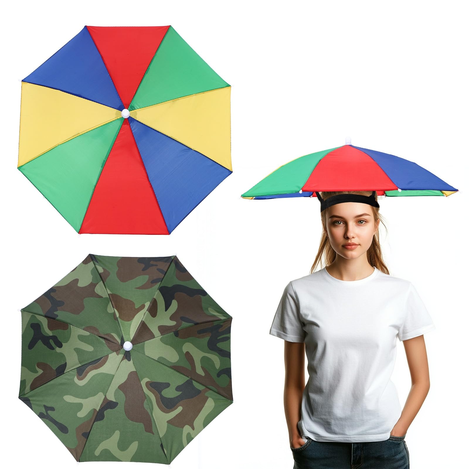 YELARXI Umbrella Hat, Fishing Hat Waterproof Adjustable Sun Rain Cap with Elastic Band, 21" & Camouflage - Fitting For(Women/Men Fishing/Camping/Gardening/Beach/Sunshade)