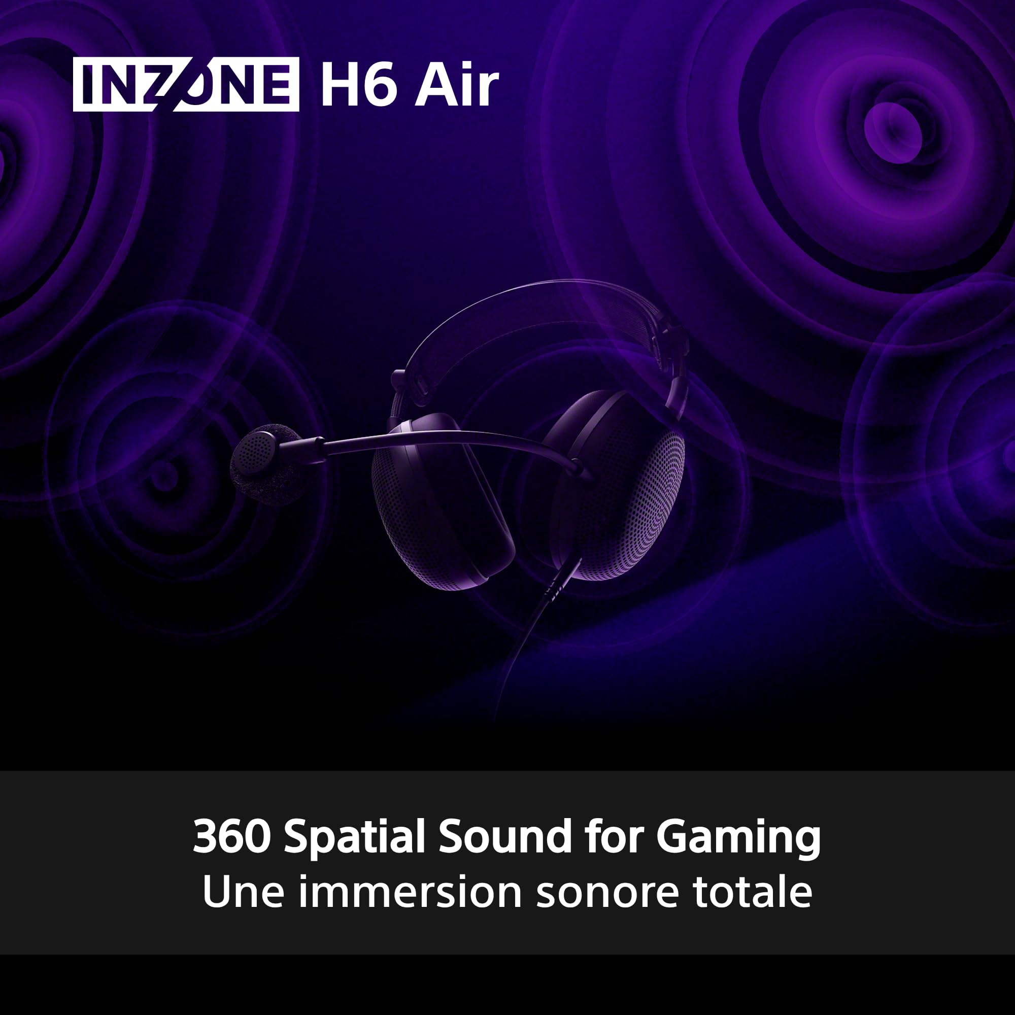 Casque Gaming Filaire Ouvert Sony INZONE H6 Air – Son Spatial 360° pour Le Gaming, Conception Ultra-légère de 199 g, Microphone à Perche Amovible, égaliseur personnalisé INZONE Hub – PC/PS5, Noir