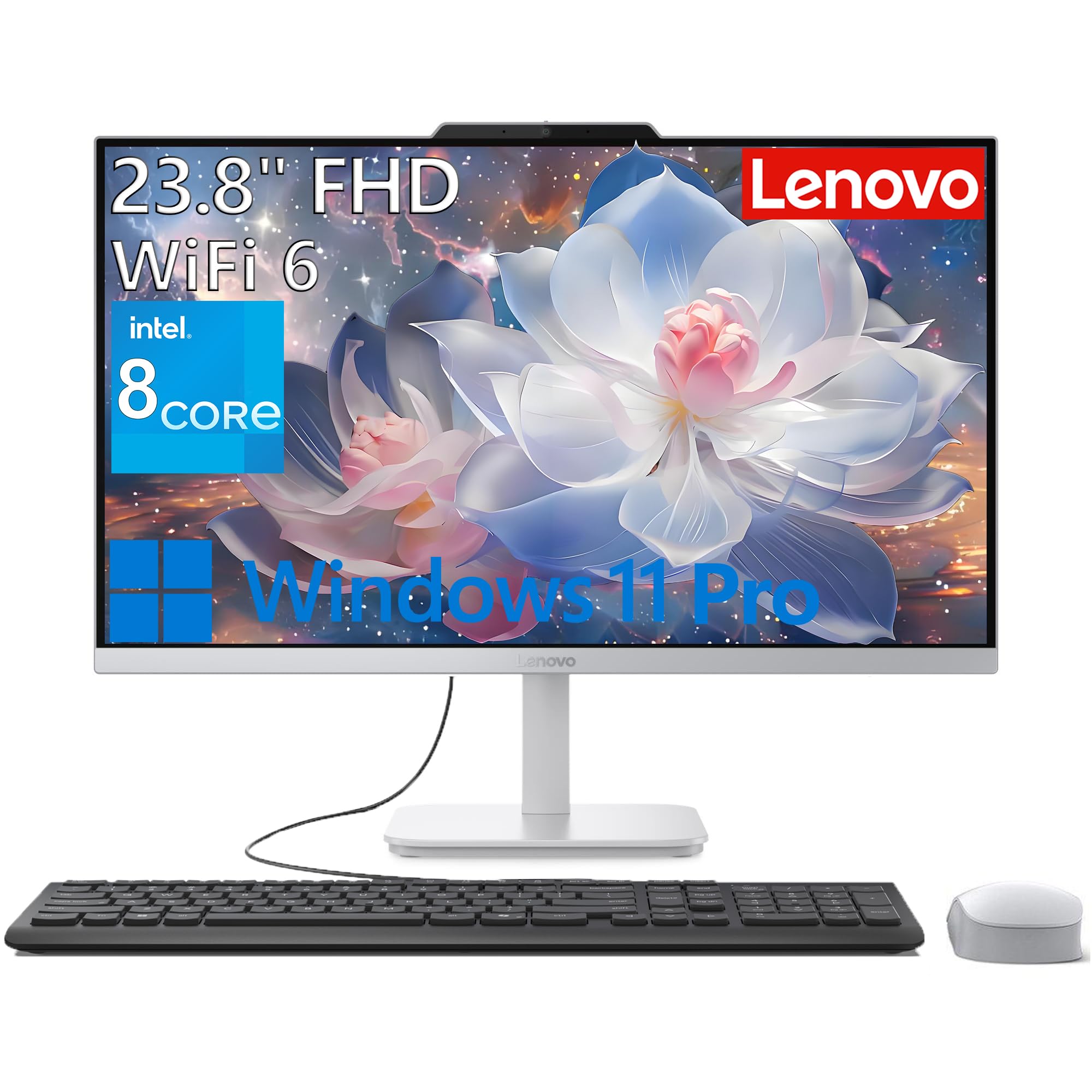 Lenovo24 All-in-One Desktop Computer for Home Office, Intel 8-Core Processor (Beat i5-1140G7), 23.8" FHD AIO, WiFi 6, BT 5.2, RJ-45, HDMI, Keyboard & Mouse, Windows 11 Pro - 32GB RAM, 1TB PCIe SSD