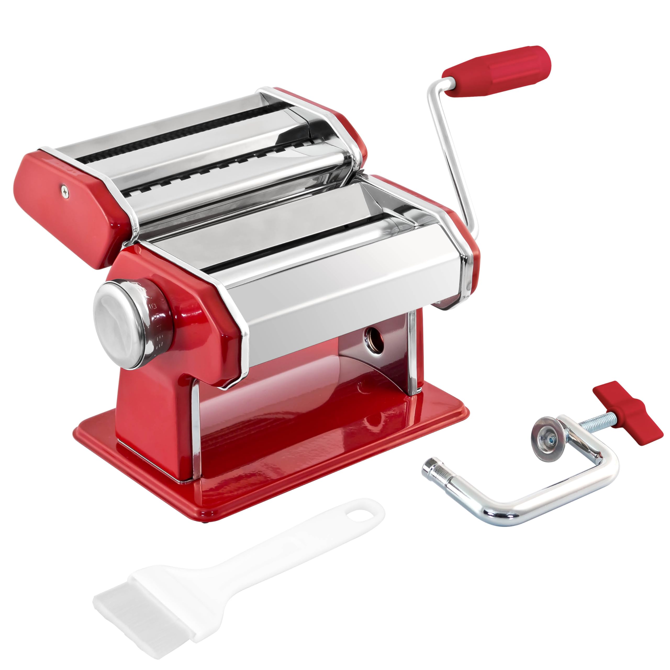 bremermann Máquina de Pasta para Espaguetis, Pasta y lasaña (7 Niveles), máquina de Pasta, Hacedor de Pasta (Rojo)