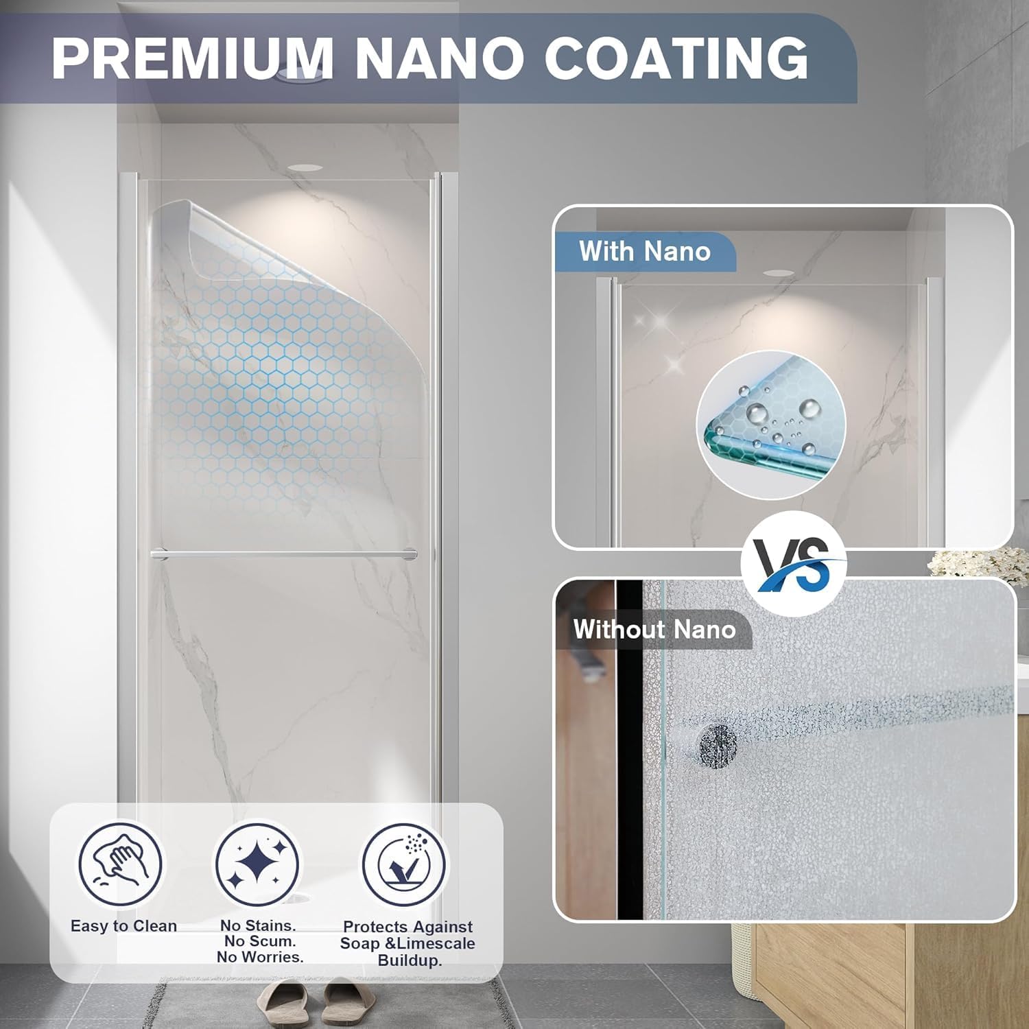 frameless pivot shower door 30"-32" w x 72" h, swing shower glass doors with nano explosion-proof film tempered glass 1/4"(6mm) reversible installtion, brushed nickel finish brushed nickel 30"-32" w x 72" h