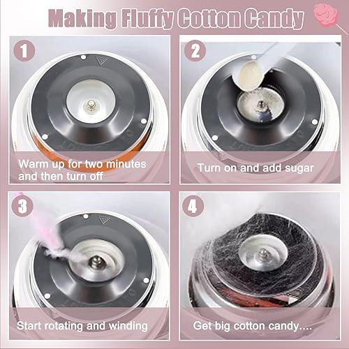 Miniatura 7 de Máquina de algodón de azúcar para niños, fabricante de algodón de azúcar para regalos de Navidad, regalos de cumpleaños con 10 palos y 1 cucharada
