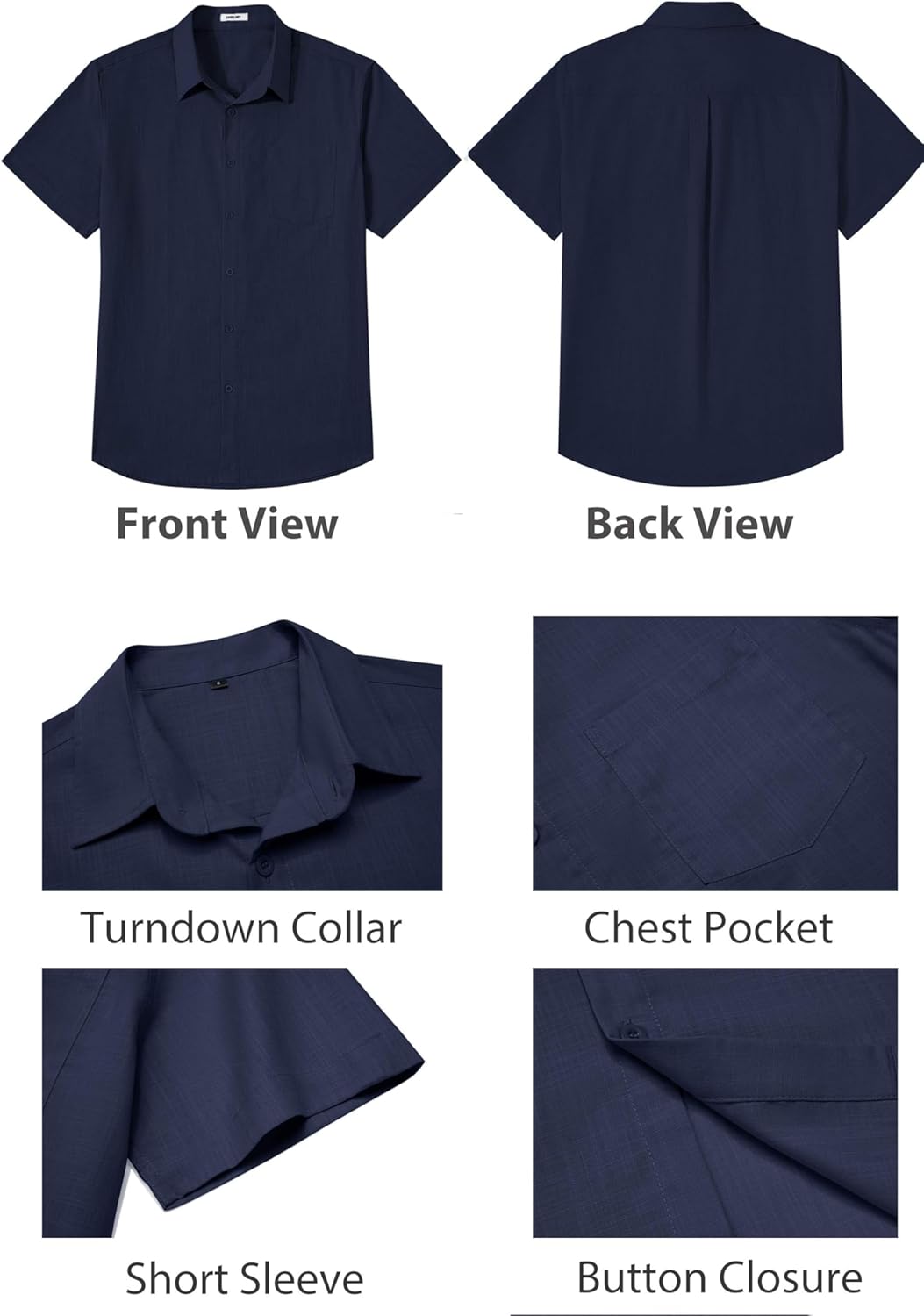 COOFANDY Men's Button Down Short Sleeve Shirt Casual Cotton Summer Beach Wedding Linen Shirts with Pocket - Image 5