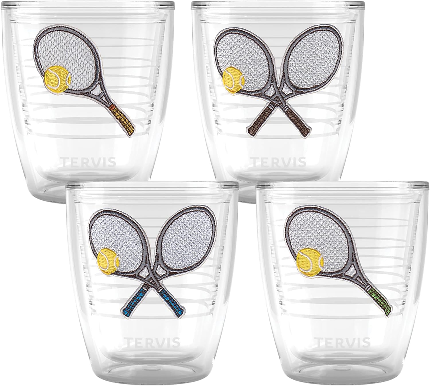 Tervis Tennis Clay Court Collection Made in USA Double Walled Insulated Tumbler Travel Cup Keeps Drinks Cold & Hot, 12oz - 4pk, Assorted