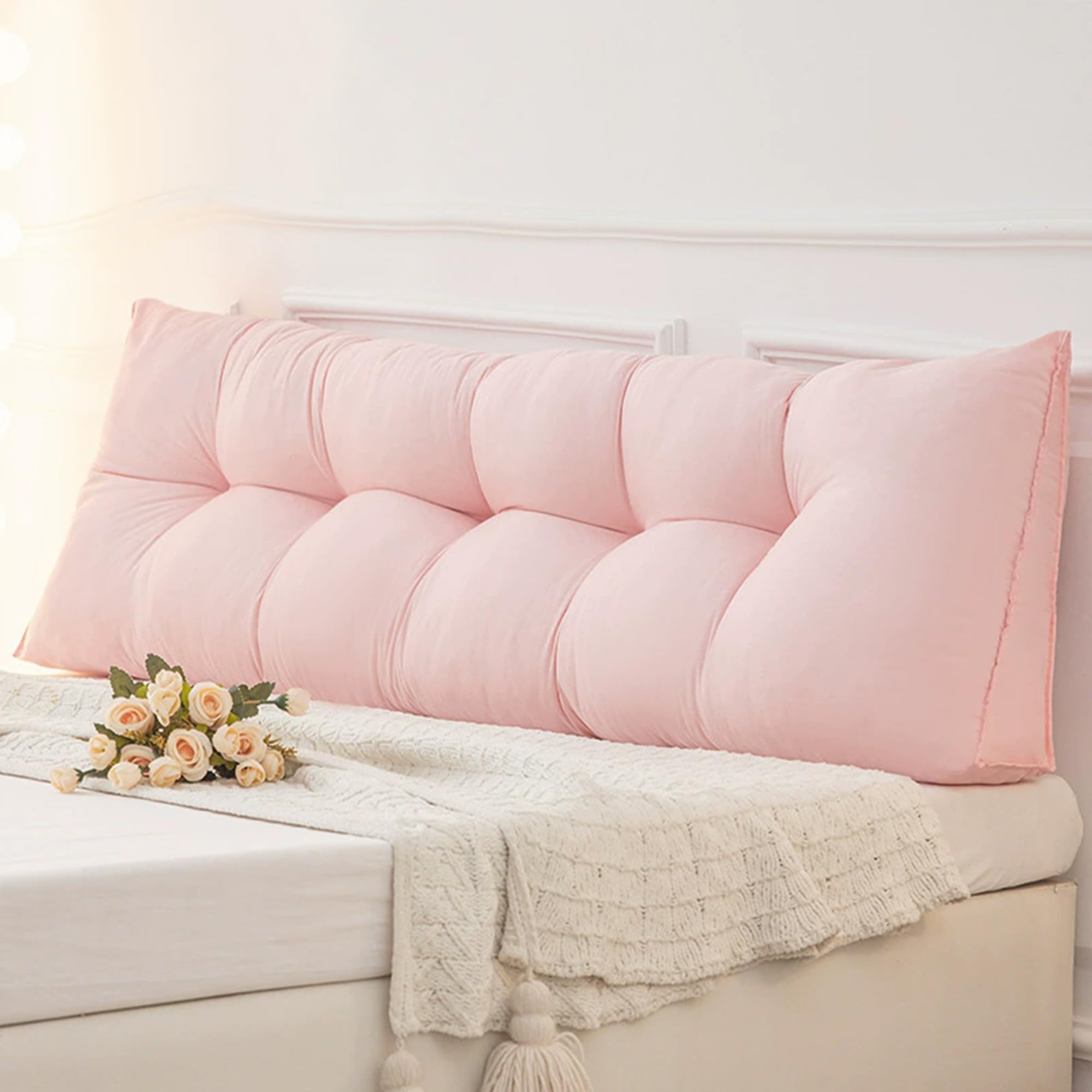 Hruile Wedge Lumbar Pillow, Triangular Headboard Cushion, Long Backrest Reading Pillow, Soft Sofa Daybed Positioning Bolster, Washable Waist Backrest Support Cushion (100x50x15cm,Pink 2)