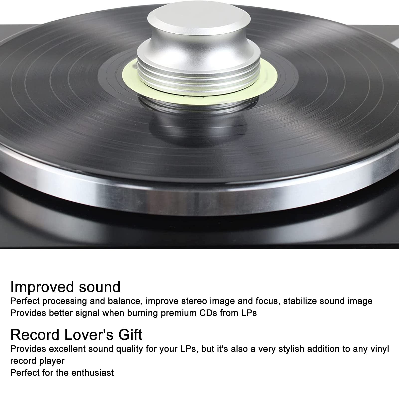 Stabilizzatore Disco Giradischi LP, Stabilizzatore Peso Record per Giradischi HiFi, Riduttore Vibrazioni in Lega di Alluminio con Feltro Protettivo, Migliora la Qualità del Suono (Argento)