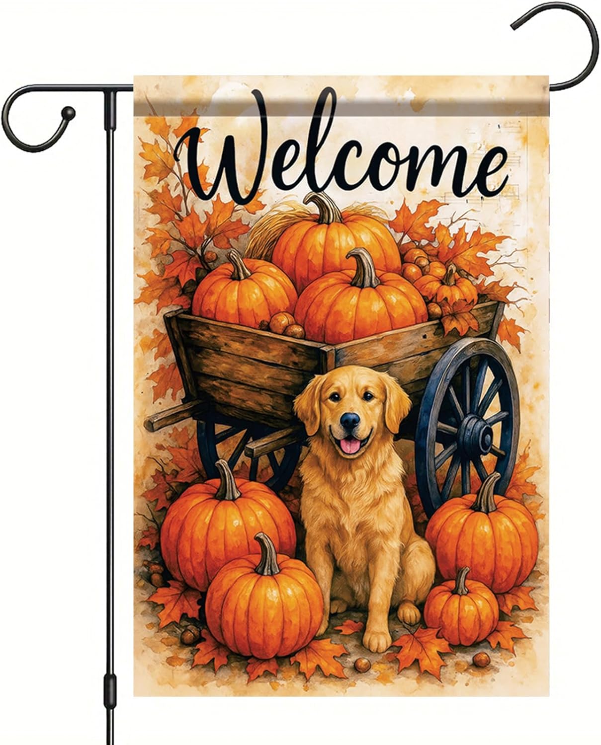 Thanksgiving Fall Garden Flag Golden Retriever Dog Flag 12x18 Inch Double-Sided Pumpkin Leaf Yard Banner Autumn Outdoor Decor for Porch Lawn Pathway Dog Lover Gift