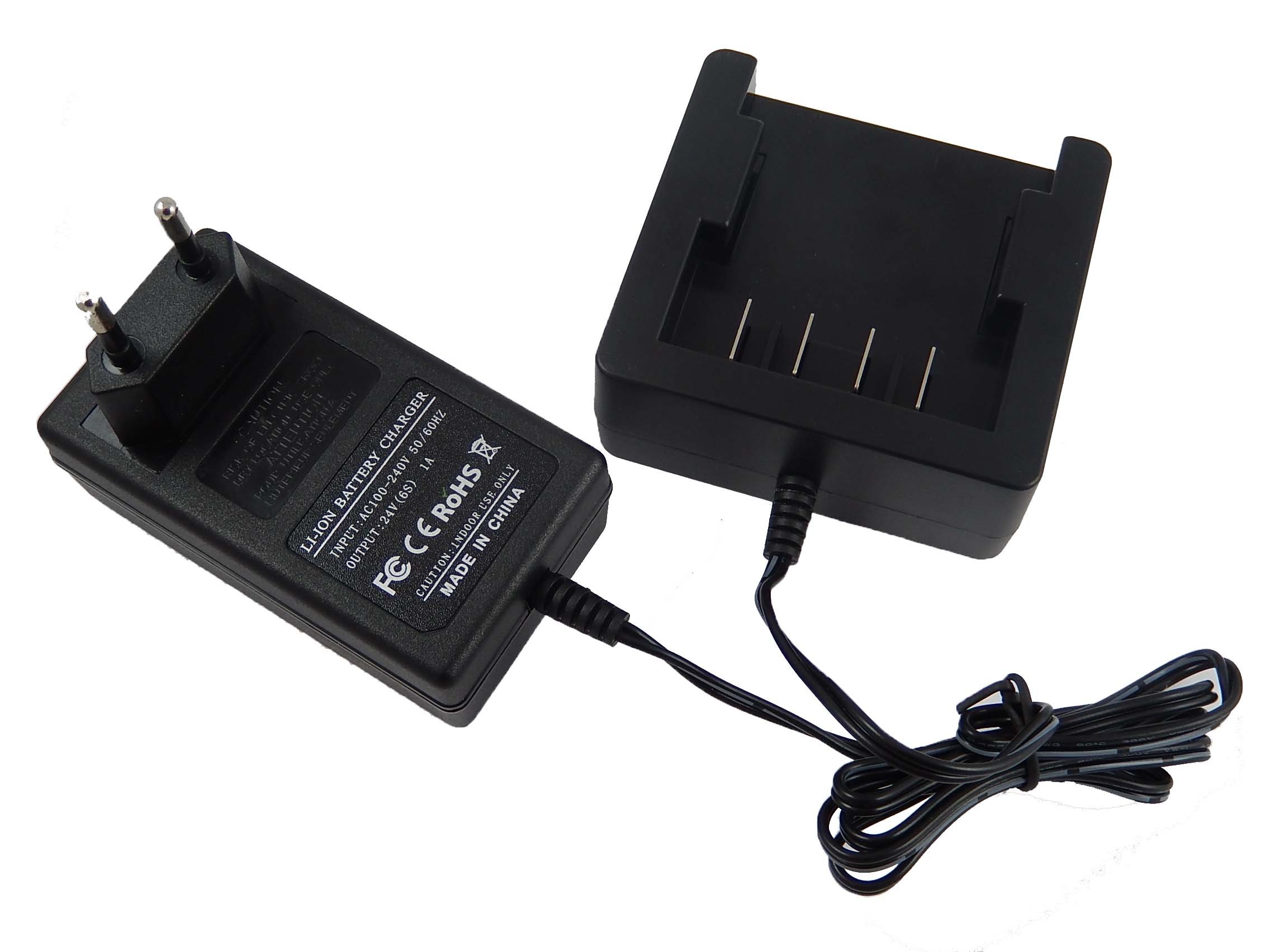 vhbw caricabatterie compatibile con Powerworks 32CM P24LM32, P24AB, P24ST batterie Li-Ion di attrezzi, 24V