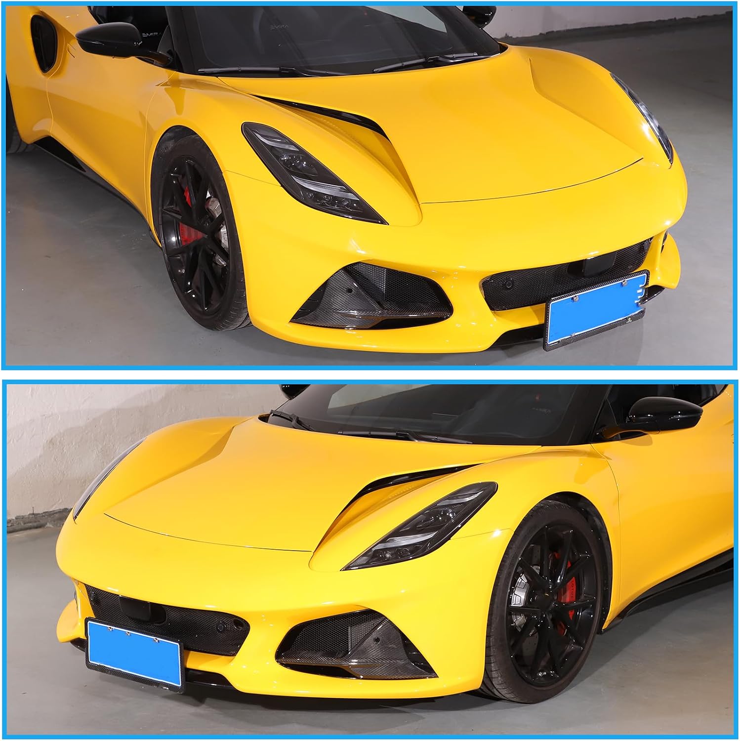 Sekhyna Carbon Fiber Front Bumper Air Inlet Vent Grille Trim Strip Cover for Lotus Emira V6 GT4 I4 Coupe 2021-2024, Front Bumper Camera Protector Cover Trim Accessories (Black Carbon)