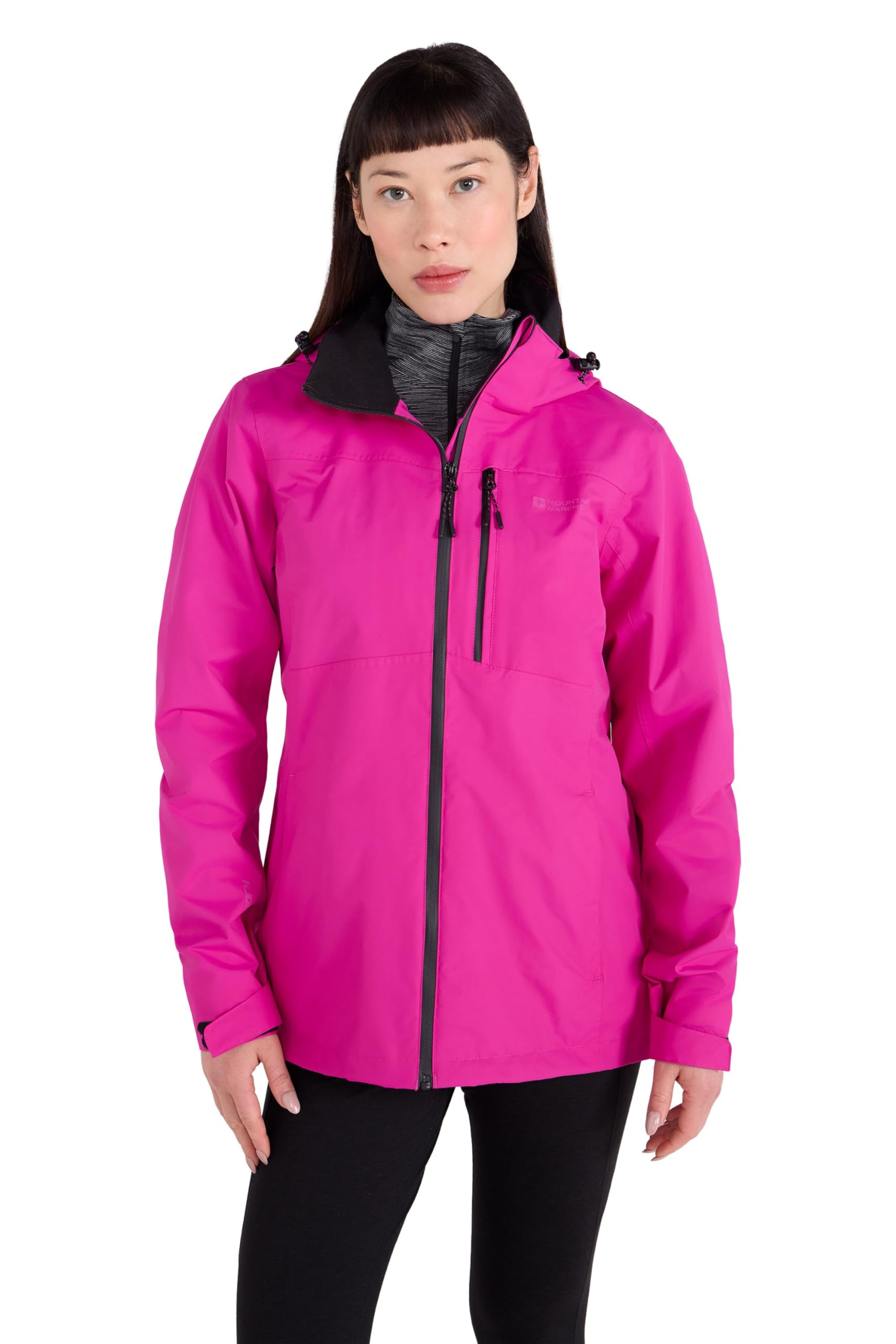 Mountain Warehouse Women's Bright Pink Rainforest Jacket -Waterproof Rain Coat With Pockets & Adjustable Hem, Mesh Lined, Packaway Hoodie - For Spring Summer & Outdoors 12