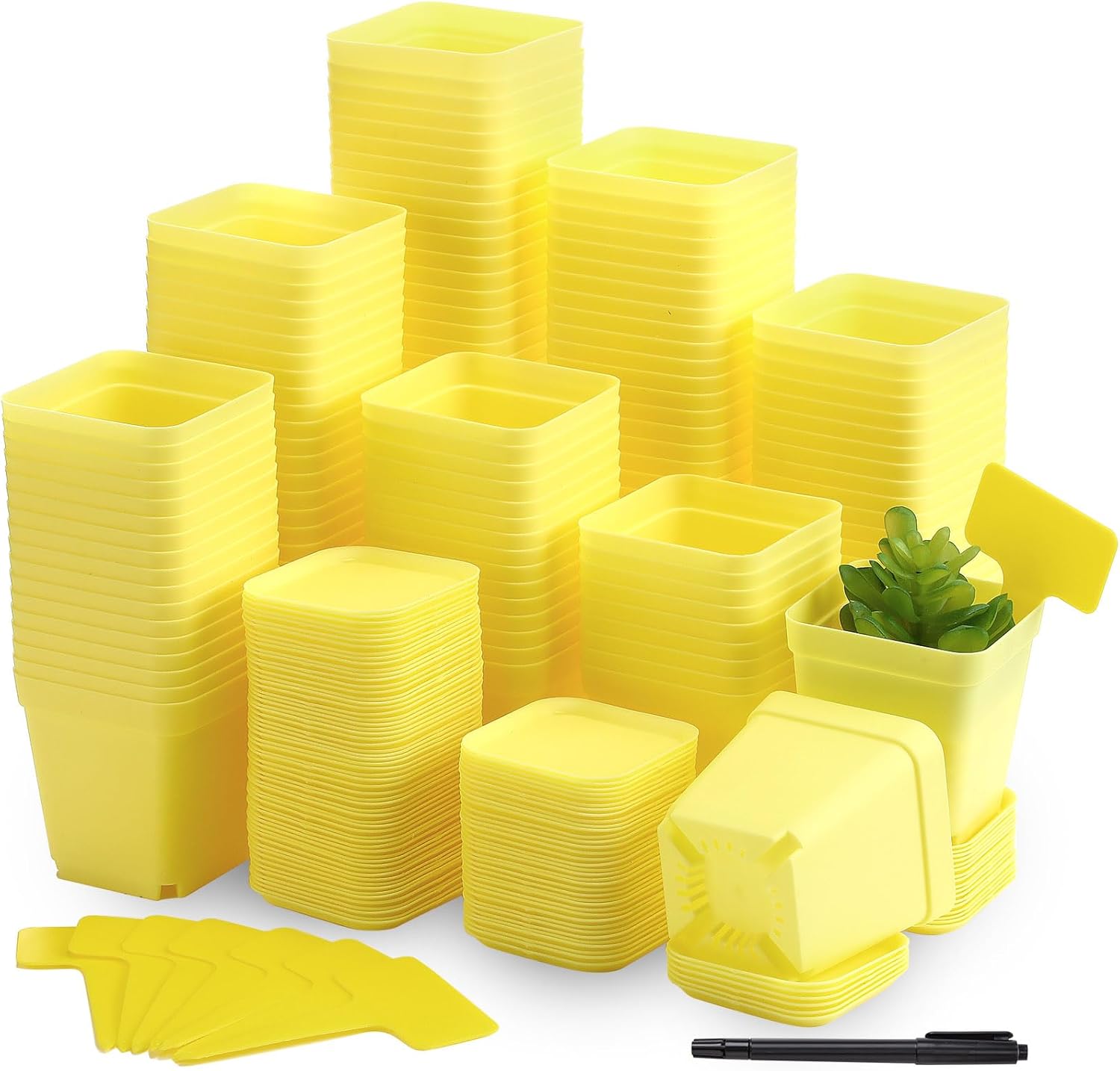 140 Pcs 3 Inch Plastic Plant Pots Square Seedling Nursery