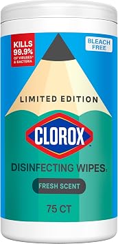 Clorox Disinfecting Wipes Back to School, Bleach Free, Fresh Scent, 75 Count (Pack May Vary)