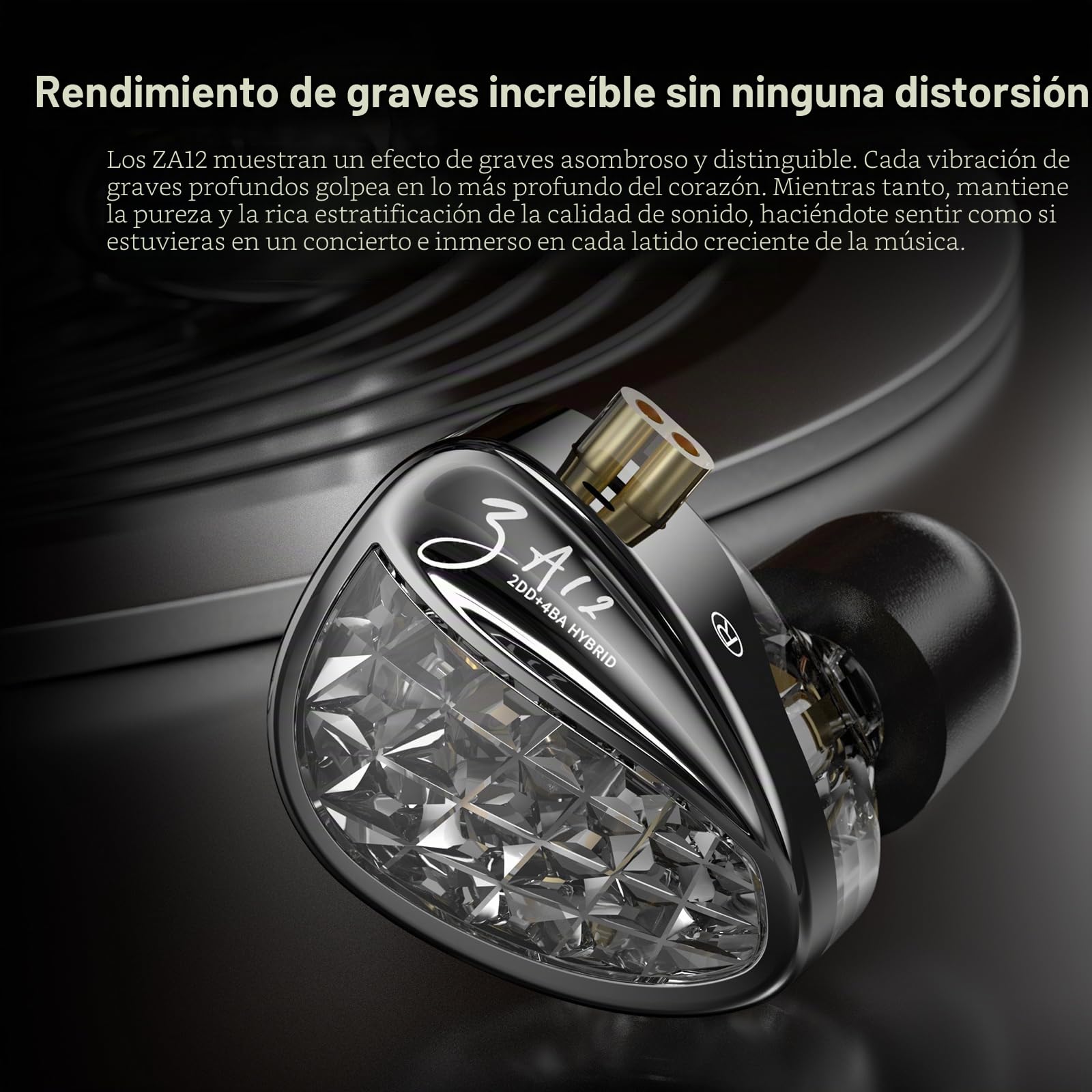 KINBOOFI KZ ZA12 - Auriculares con cable, 2DD y 4BA híbridos IEM, graves fuertes, auriculares de sonido estéreo con conector de 3,5 mm, auriculares con aislamiento de ruido, monitores intraurales de