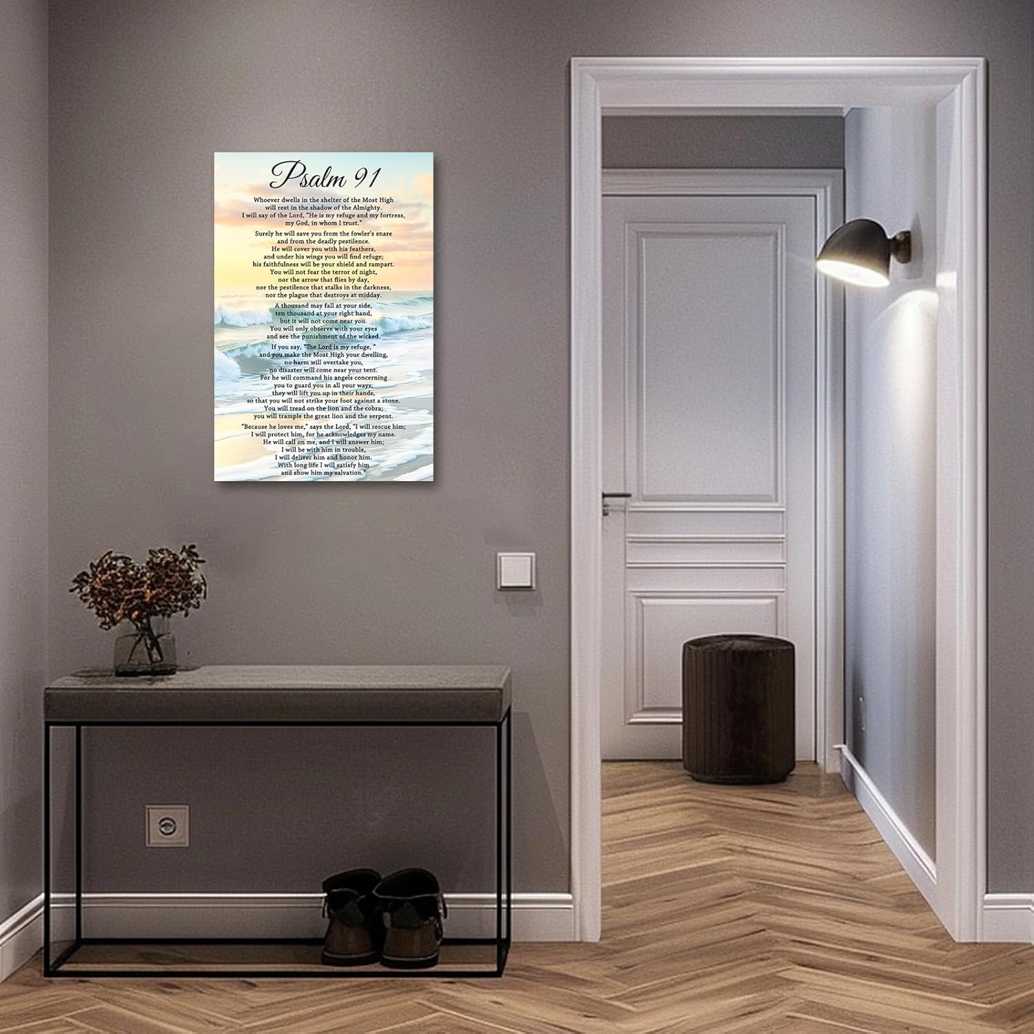 PBXBJY Psalm 91 Canvas Wall Art Christian Bible Verses Picture Prints Scripture Poster Framed Christ Religious Wall Decor for Church Prayer Living Room (Black, (12.00" x 18.00")) - Image 4