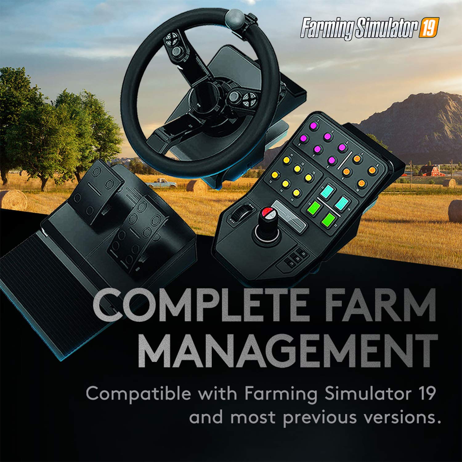 Logitech G Saitek Farm Sim Controller, Kit Simulazione Macchine Pesanti con Volante, ‎Console di Comando, Pedale Acceleratore/Freno, Raggio Sterzata 900°, 38 Pulsanti, ‎USB, PC/Mac - Nero