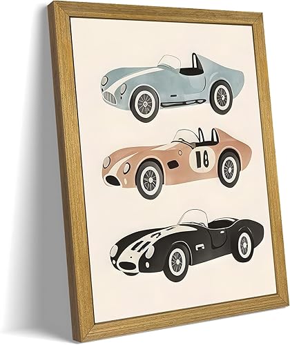 Arte de pared vintage con marco de madera, lienzo de auto deportivo retro, pintura de póster, habitación de los niños, bonita decoración de arte