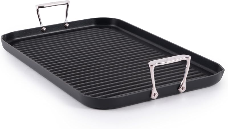 All-Clad HA1 Expert Nonstick, 13"x20" Double Burner Grill Pan | Rectangular grill pan for seared meats, Scratch-Resistant Exterior, Warp Resistant, Dishwasher safe, Oven Safe up to 500°F
