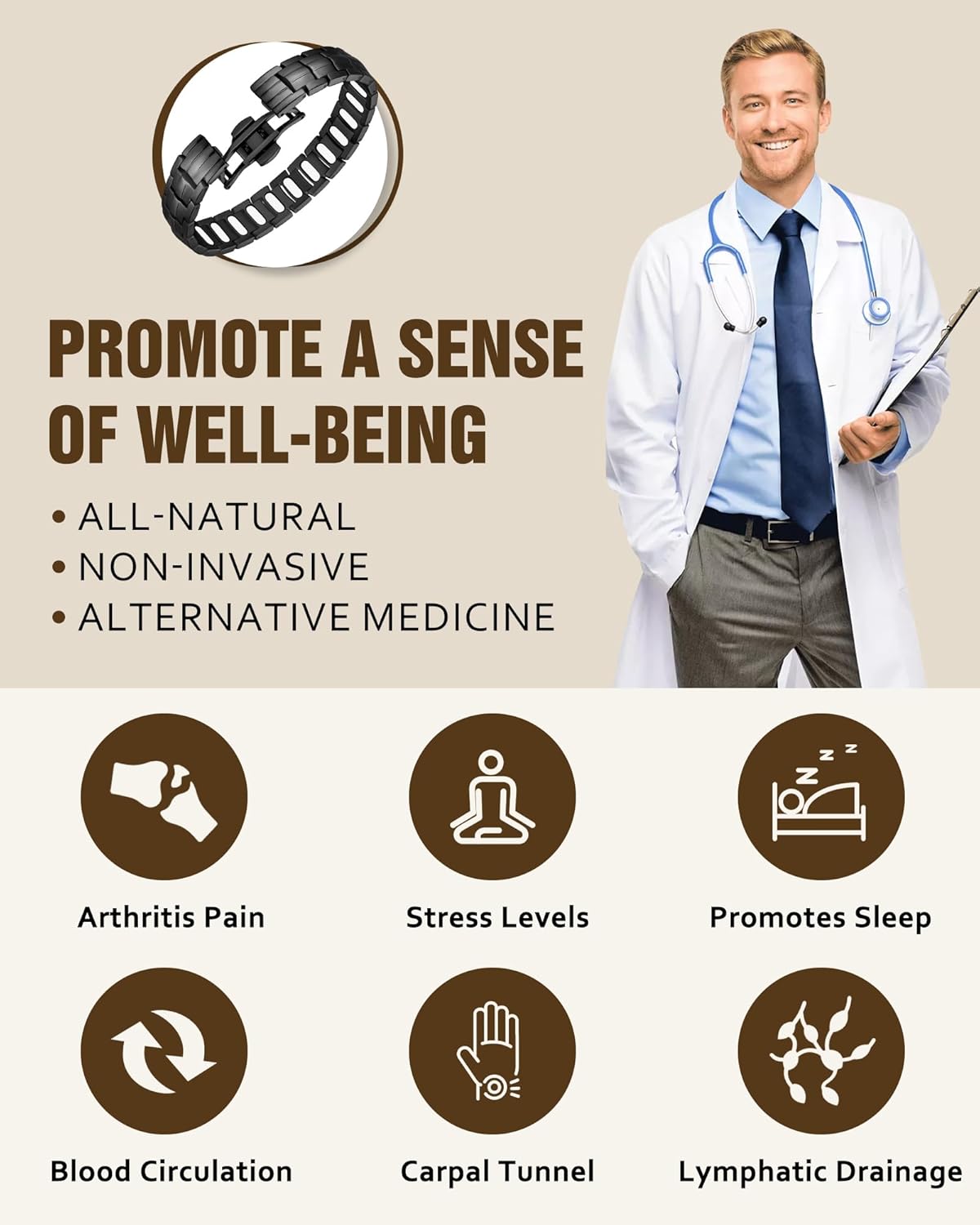 Jecanori 5X Strength Magnetic Bracelets for Men —Updated 5,000 Gauss Ellipse Magnets — Premium Butterfly Clasp & Adjustable Length,Black - Image 4