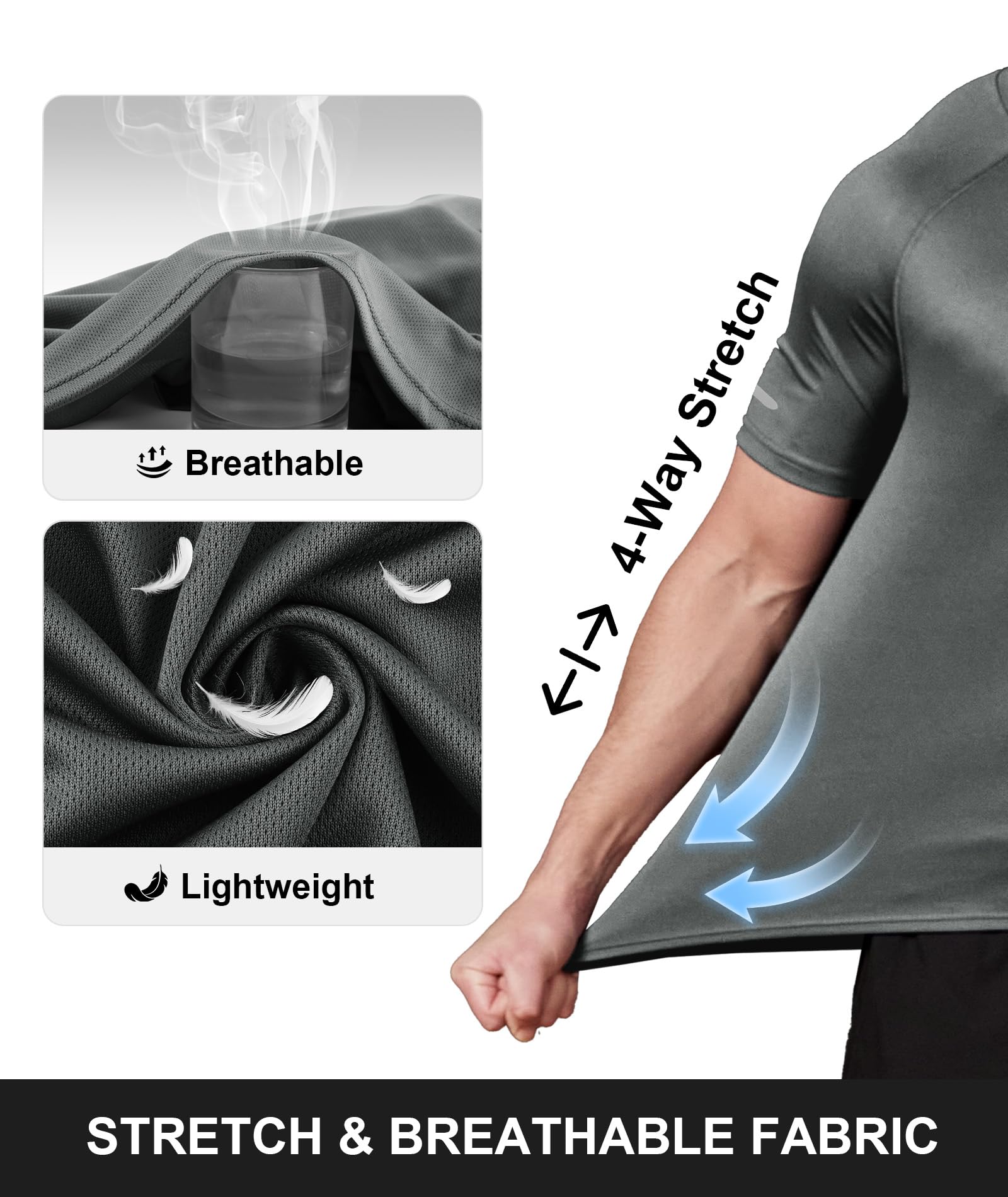 ZITY 3 Pezzi T-Shirt Uomo Sportive Magliette Manica Corta Traspirante Estate T Shirt Asciugatura Rapida Tshirt Funzionale Trekking Fitness Maglietta - 4