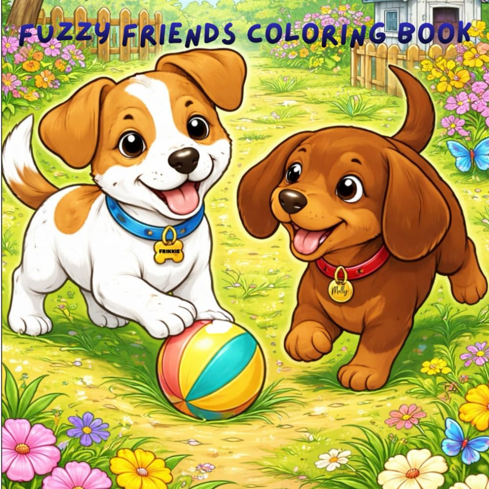 Fuzzy Friends Colouring Book: Follow A Weiner dog and Jack Russel Puppies on Their Grand Adventures, Ages 6+