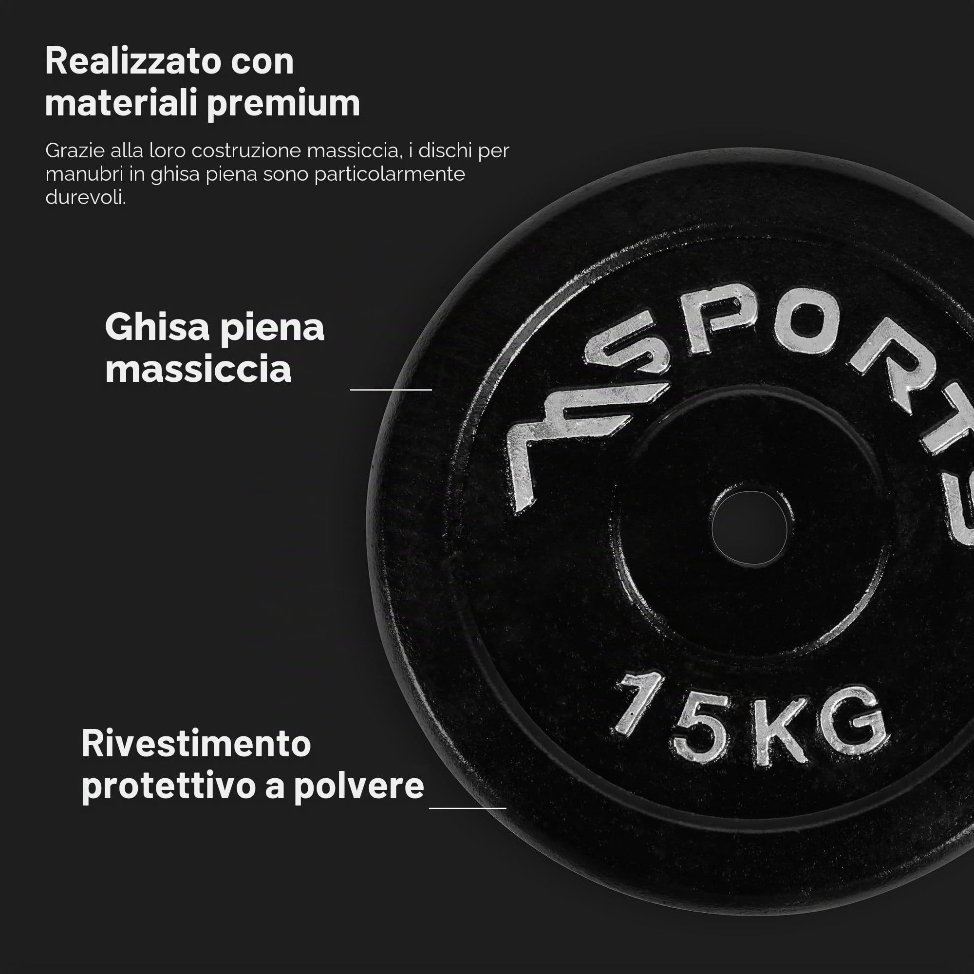Coppia di dischi professionali per bilancieri e manubri, 100% ghisa, 5-30 kg, 2 x 15 kg – nero, allenamneto di forza