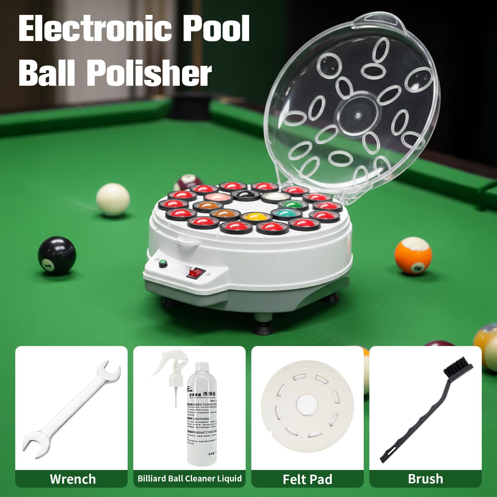Poolball-Reiniger, Automatischer Poolball-Polierer, Elektrischer Pool-Ballreiniger-Poliermaschine, 1000 RPM, Leise & Effizient, für 22 Billard- und Snooker Bälle
