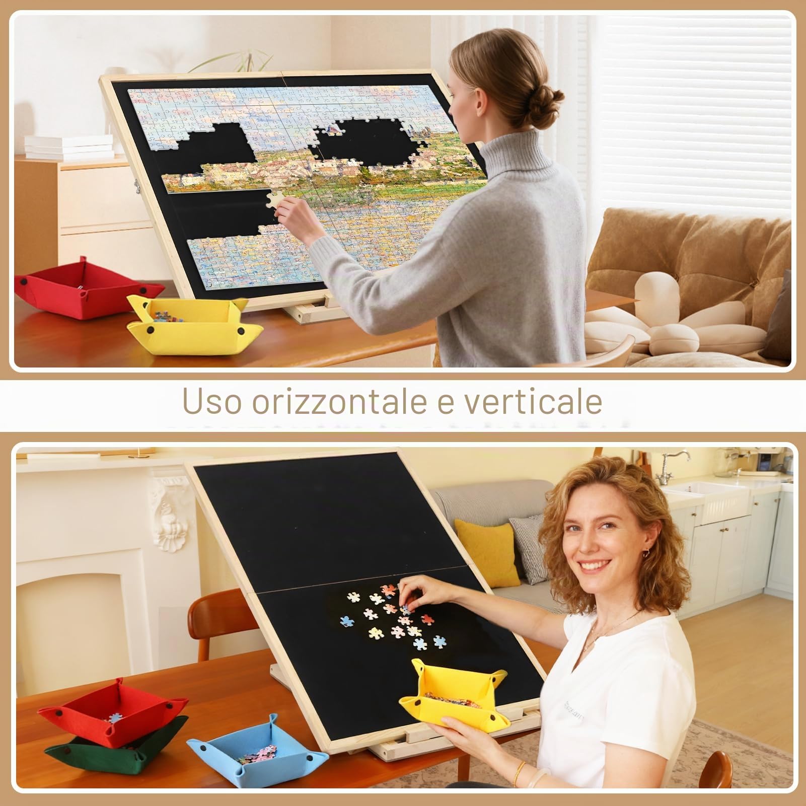 Wdmiya Tavolo per Puzzle Pieghevole da 1500 Pezzi, Tavola Puzzle Rotante a 360° con 4 Contenitori, Tavolo Puzzles Inclinabile in Legno per Adulti,Tavolos Puzzles Girevole, Facile da Riporre